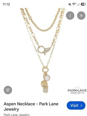 Park Lane Gold Layered Charm Necklace with Crystal and Mother-of-Pearl Accents